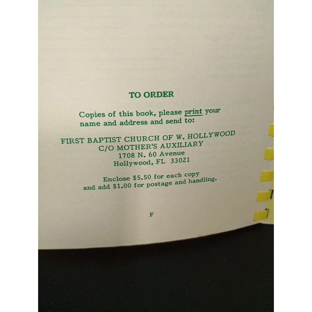 First Baptist Church Of West Hollywood Mother's Auxiliary Cookbook Hollywood, FL